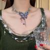 Handmade Crystal Embellished Butterfly Heart Pendant Necklace Adjustable Neckchain with Delicate Fringe Movement