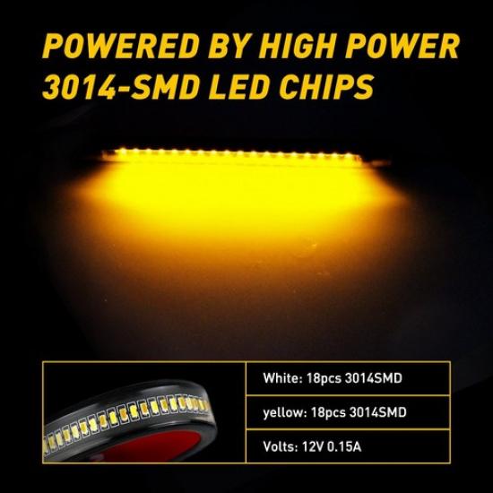 4Pcs Motorcycle LED Flexible Strip Light DRL Turn Signal White Amber Switchback