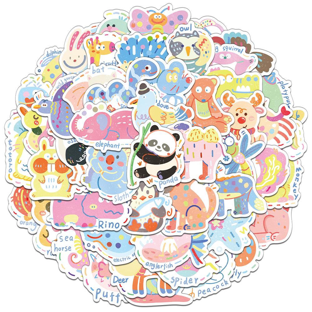 

50 Sheet Set: Hand-Painted Graffiti Animal Cartoon Stickers for Fun DIY Water Cup Decoration No Option
