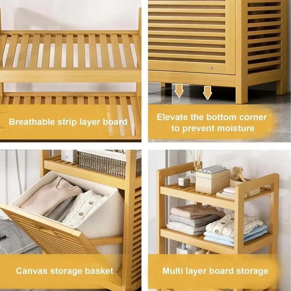 Laundry Hamper Dirty Clothes Storage Basket Pull-Out Floor Stand Bathroom Storage Shelf Cabinet Multi-function Laundry Basket