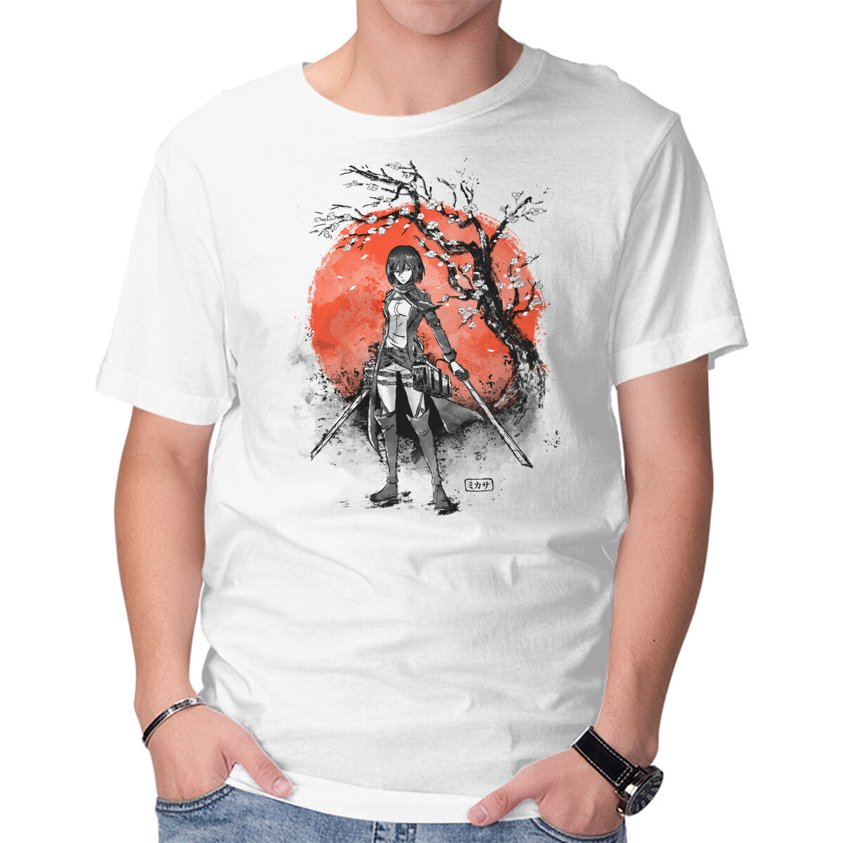Unisex Crew Neck T-Shirt Mikasa Ink Graphic Short Sleeve Casual Tee XXXXL