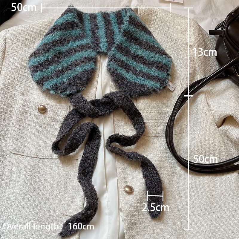 

1Pieces Small Scarf Women Korean Style Neckband Ear Warmer Dual-Purpose Hat Striped Knitted Wool Mountaineering scarf one size синий
