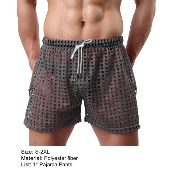 Men Boxers Solid Color Casual Drawstring Hollow Out Elastic Waist Men Briefs Sleeping