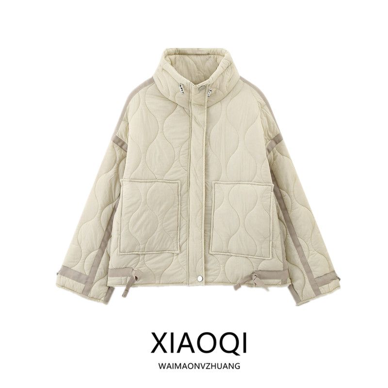2024 Spring New Arrival Women's Stand Collar Quilted Embroidered Casual Cotton-Padded Jacket Loose Pockets Lightweight Cotton Coat Short Coat 2969050