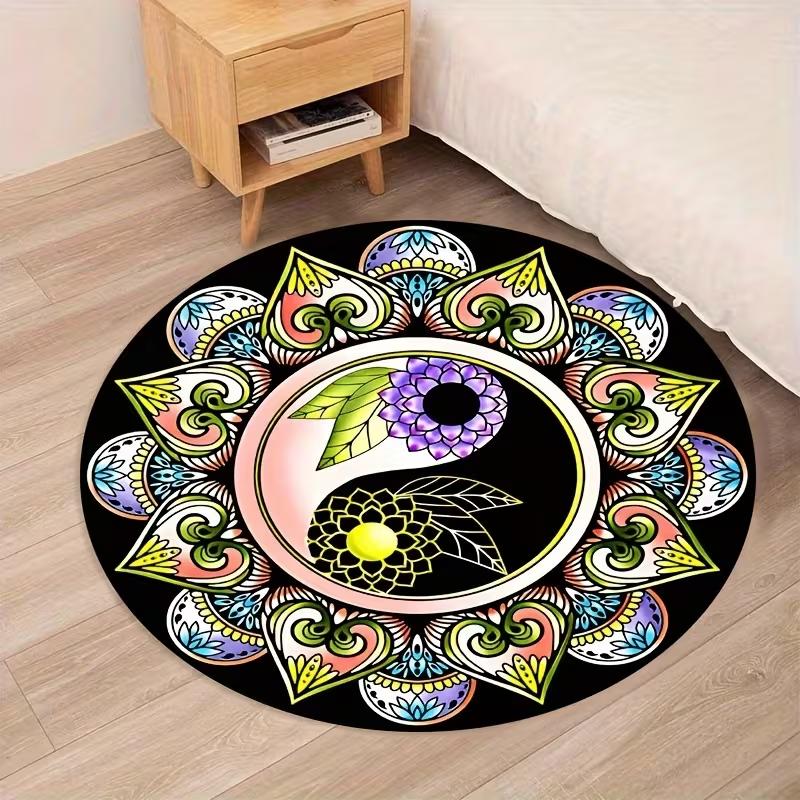 Gradient Pentagram Moon Star Round Area Rug Witchy Celestial Mystical Soft Non-Slip Carpet Gothic Boho Home Decor Circle Rug