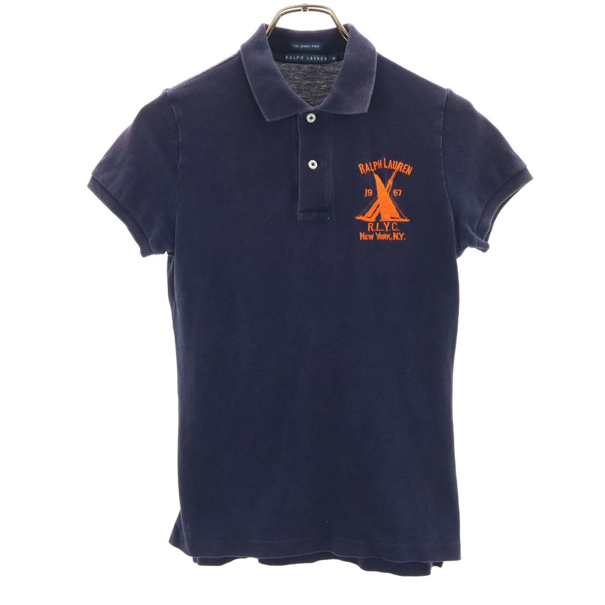 

RALPH LAUREN Поло скинни с коротким рукавом M Темно-синий Палевый Женский Б/у