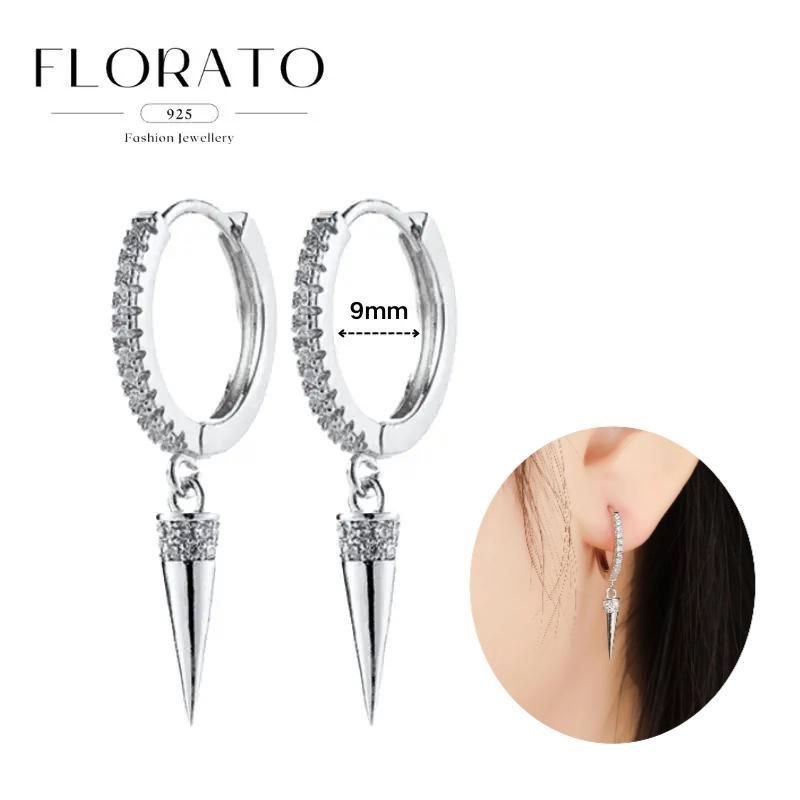 925 Silver Needle Rivet Micropaved Zircon Pendant Hoop Earrings For Women Punk Vintage Earrings Fashion Party Jewelry Gifts