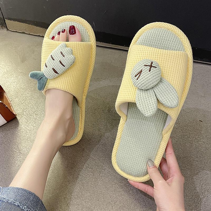 Cute Cotton Linen Slippers for Women - Silent Indoor Home Footwear for Spring and Autumn