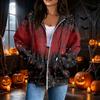 Damen lässiges Kapuzen-Sweatshirt mit Reißverschluss und Langarm mit Halloween-Print