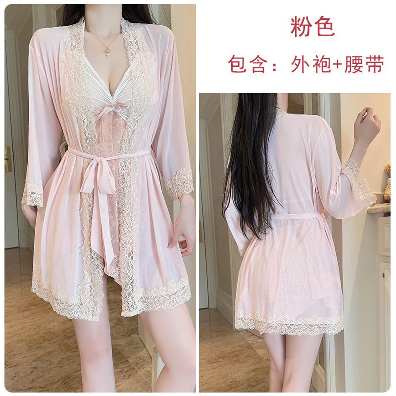 Women's Butterfly Padded Backless Sleep Dress with Robe Lounge Set