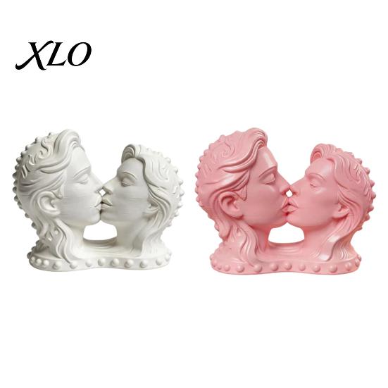 Elegant Sculptures 3D Printed Couple Kissing Head Sculpture, White Modern Art Statue Anniversary Romantic Craft for Living Room Bedroom, Minimalist