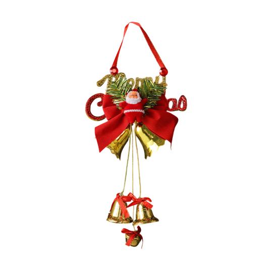 Christmas Bell Plastic Jingle Bells Xmas Tree Hanging Ornament with Bow And Artificial Pine
