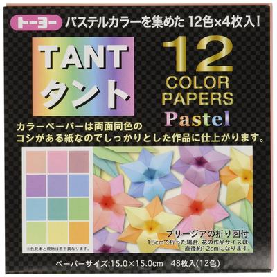 Toyo Origami TANT Pastel Paper 15x15cm, Assorted 12 Colors, 4 Sheets Each