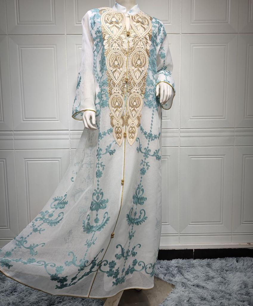 Muslim Women Embroidered Dubai Arabian Loose Dress Evening Dress Eid Robe