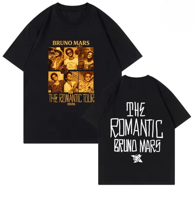 Bruno Mars Print Vintage Tshirt The Romantic Tour 2026 Graphic T Shirt Men Women Fashion Short Sleeve Tshirt Clothes