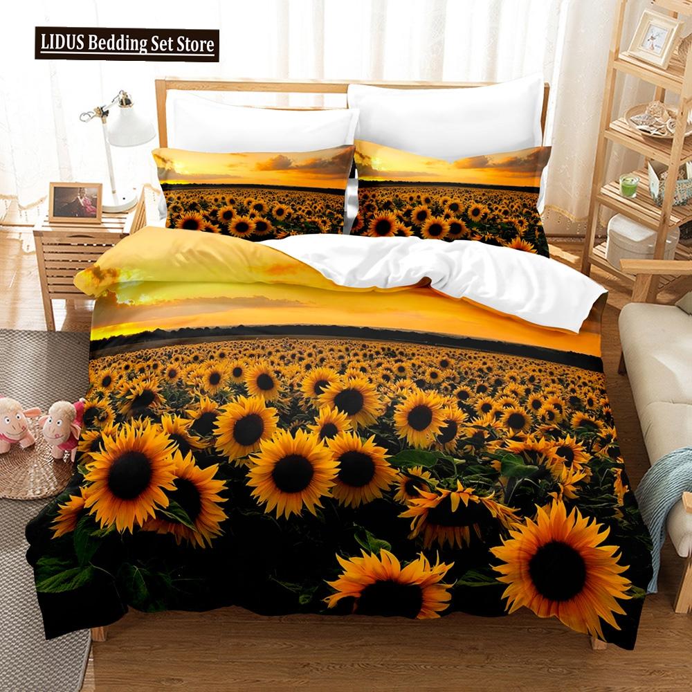Flowers Bedding Set Colourful Flower Plant Duvet Cover Set King Queen Full Size For Kids Women Girls Polyester Comforter Cover