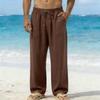 Pantaloni da Spiaggia da Uomo in Misto Lino Bianco Vita con Coulisse Pantaloni Casual