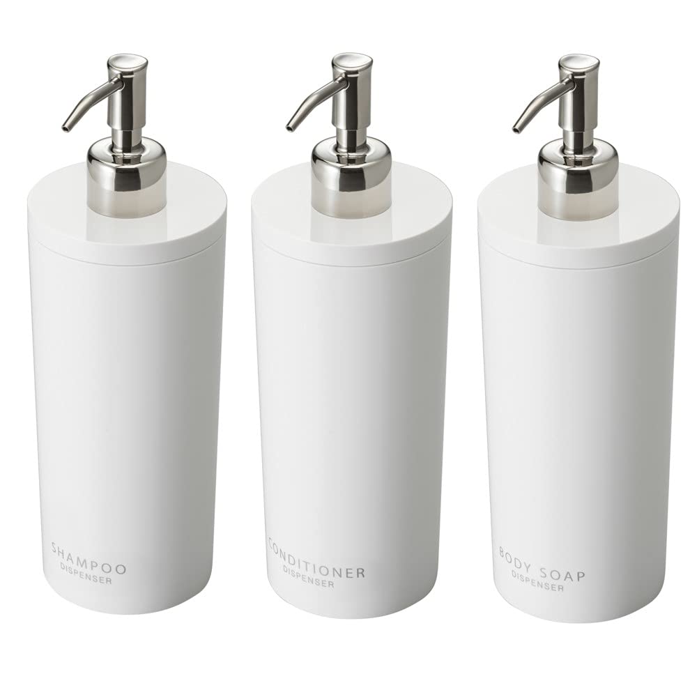 Yamazaki Industry Dispenser Set Round Shampoo Conditioner Body Soap Refill Bottle White 2928 2930 2932 Capacity 500ml (YAMAZAKI) 3-Piece