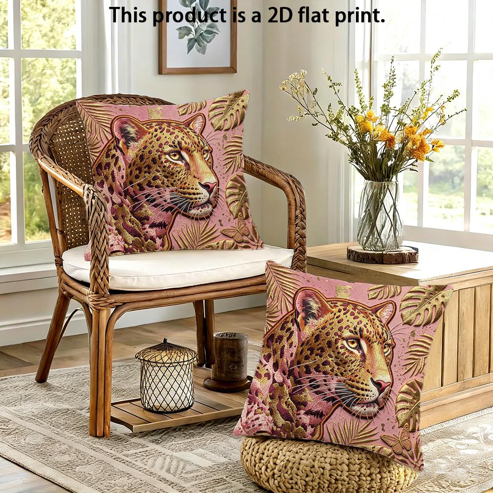 2 Pezzi Lusso Oro Rosa Stampa Leopardo Copricuscini Decorativi Giungla Selvaggia Tropicale per Divano Letto
