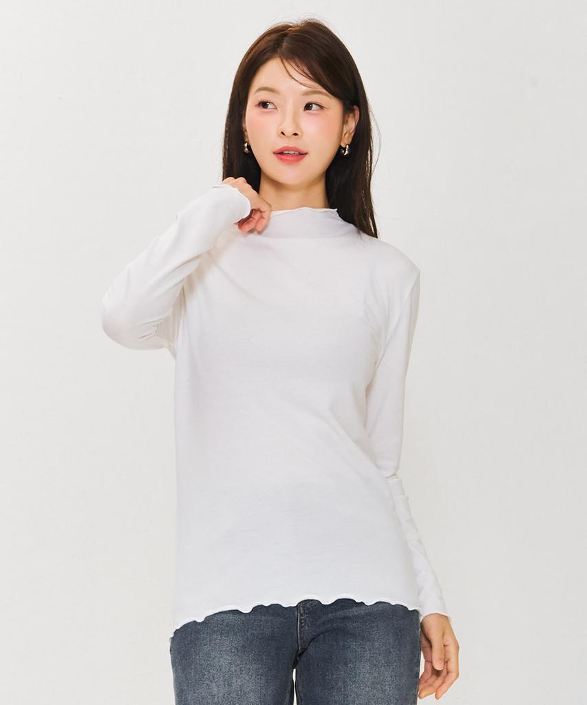 CHASECULT Women'S Frilled Mock Neck T-Shirt - Ivory