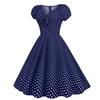 Women's - Retro Skirt With Bubble Short Sleeved Polka Dot Printed Large Skirt Hem Dress