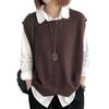 Women Knitted Vest O Neck Hem Warm Solid Color Wavy Soft Loose Casual Ladies Waistcoat Sleeveless Top