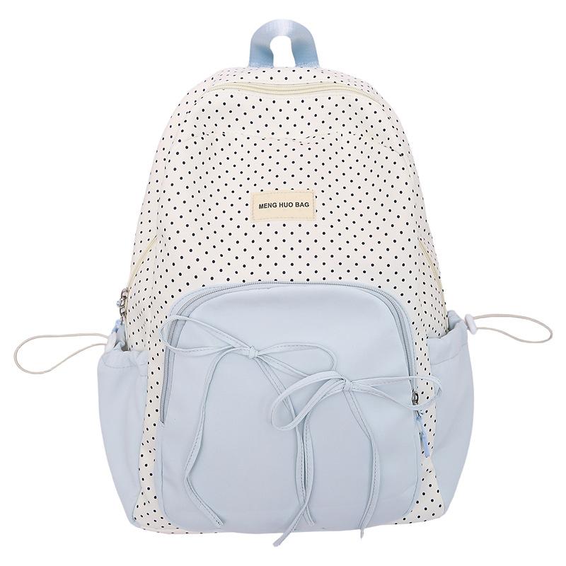 

Женский рюкзак Студенческий школьный рюкзак Колледж Стиль Бант Горошек Рюкзак поло синий