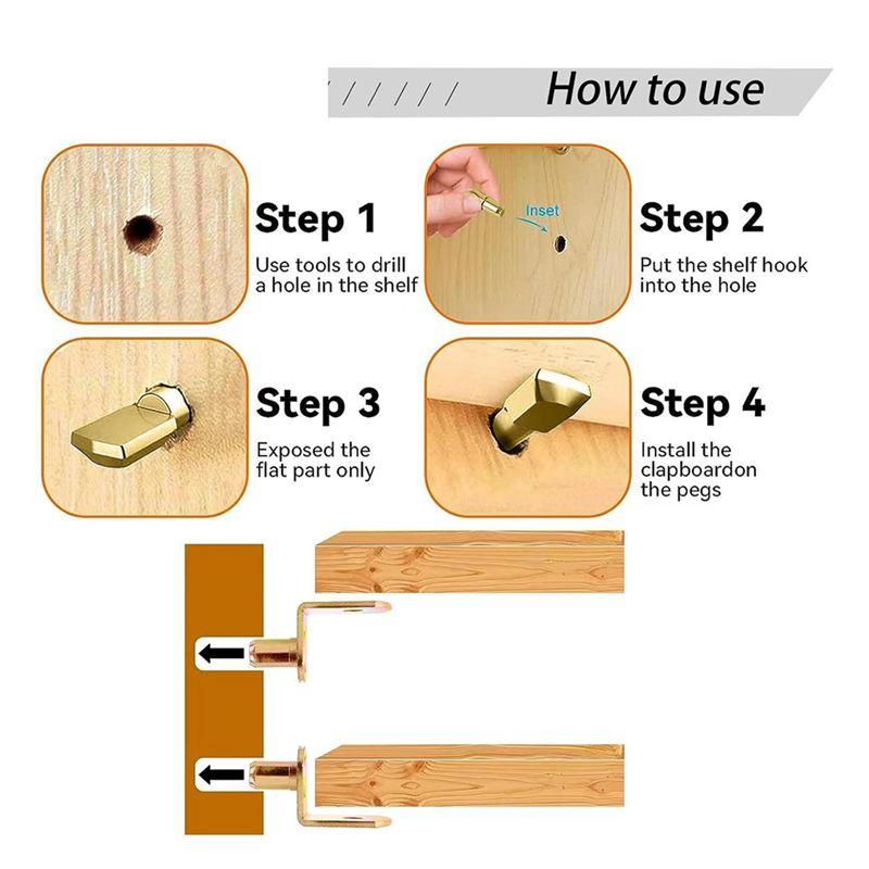 100Pcs Shelf Pegs For Shelves, 4 Styles Shelf Pins Kitchen Cabinet Shelf Pegs,Shelf Holders Pegs, Bookshelf Pegs Durable Bronze-