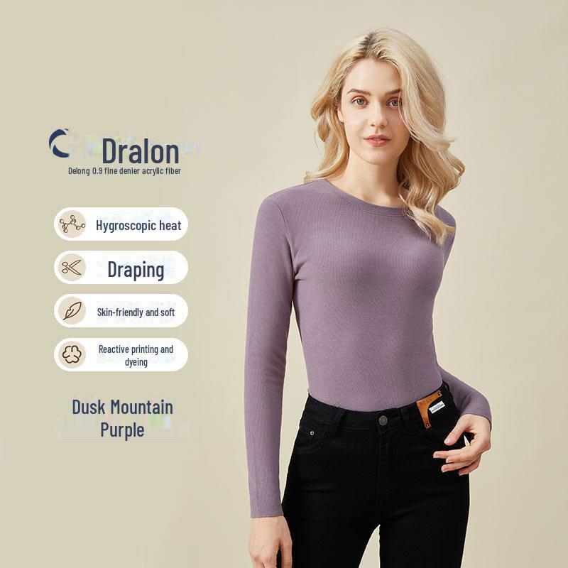 

Женский термотоп с круглым вырезом — бархатный, утолщенный, антибактериальный, можно носить на открытом воздухе, согревающий слой для осени. L (115-135 jin recommended)