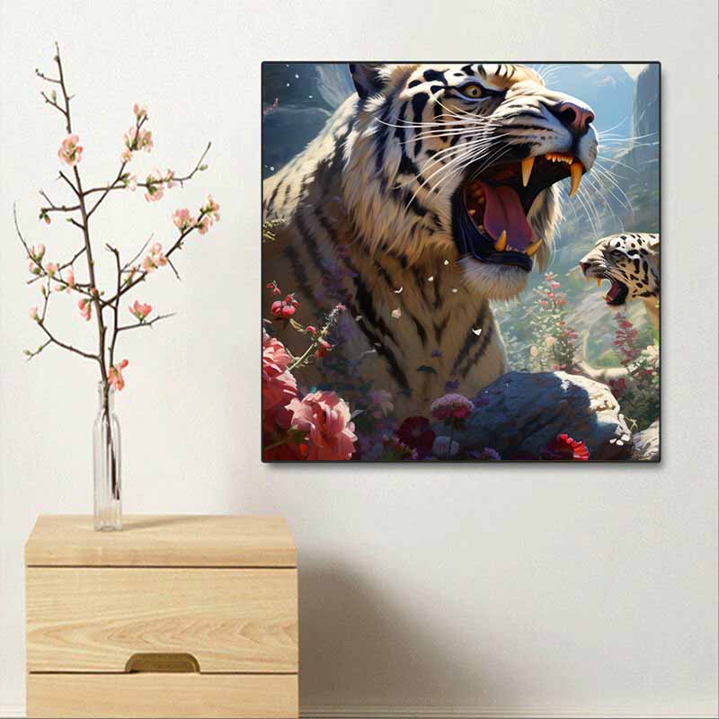 New Arrival 5D DIY Full Circle Diamond Painting "Tiger Roar" Embroidery Cross Stitch Home Decor Gift