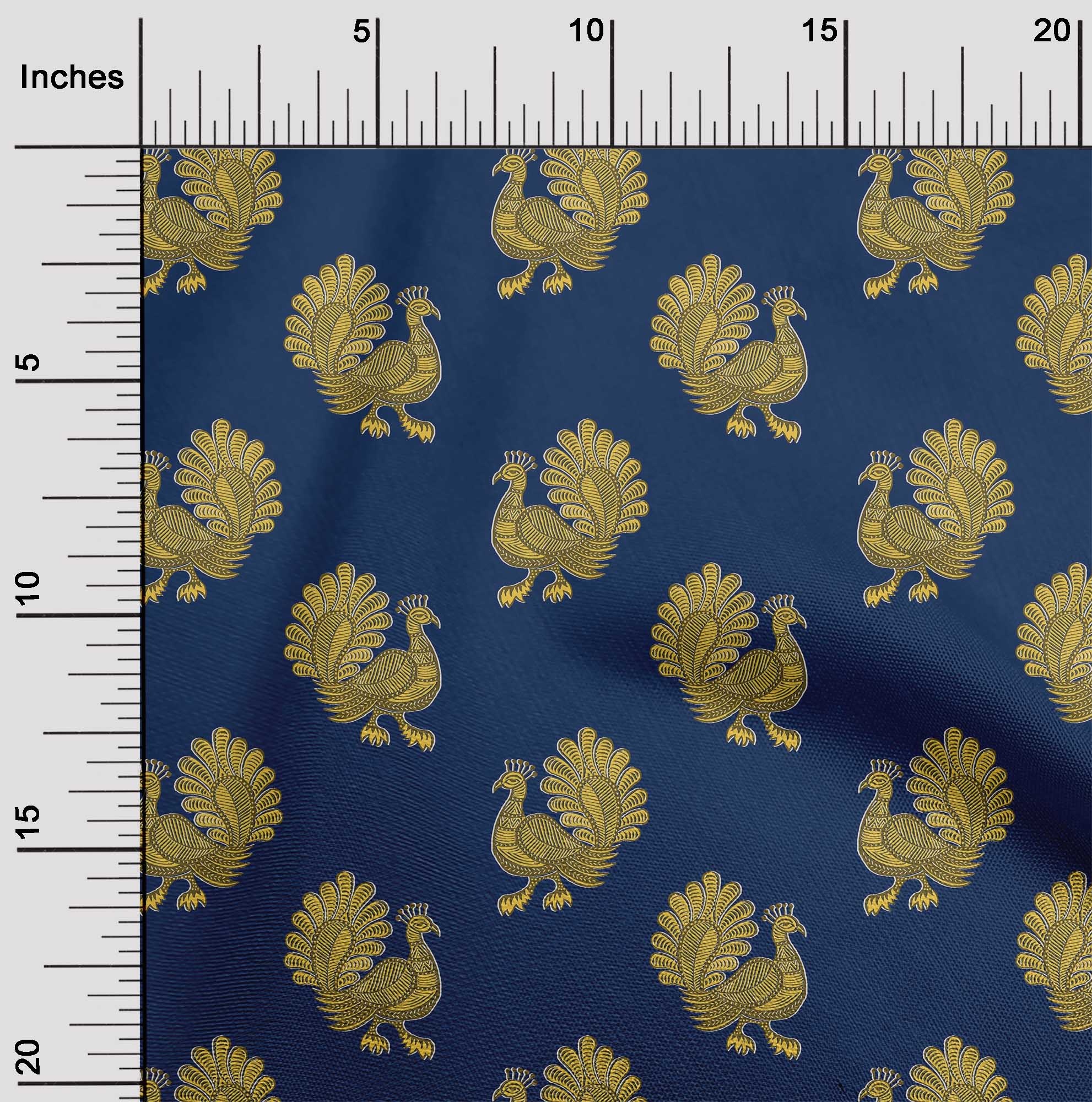 

oneOone Бавовняна гнучка тканина з принтом у формі павича, 40 дюймів 42 Inch - Viscose Chiffon синій