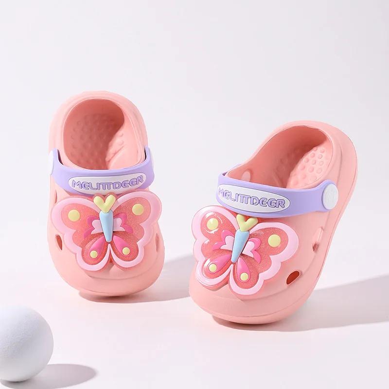 

Летние детские тапочки для девочек, милые бабочки, принцесса, повседневные туфли-мюли, модные нескользящие детские мягкие пляжные тапочки из ЭВА 130 розовый