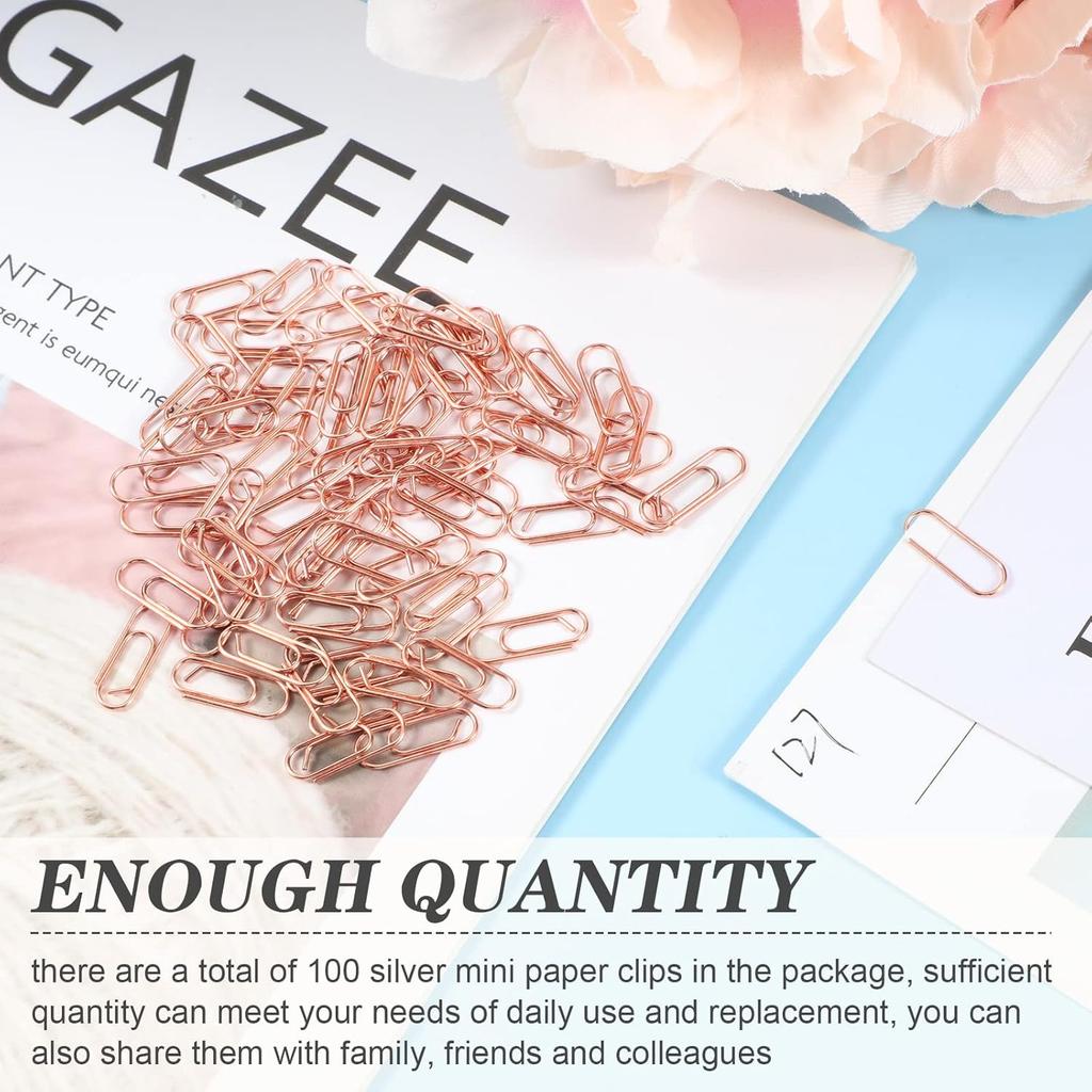 100 Pieces Metal Mini Paper Clips 0.59inches (15mm) Finish Steel Tiny Paper Clips Journaling Decorative Small Paper Clips Clamps Office Paperclip for