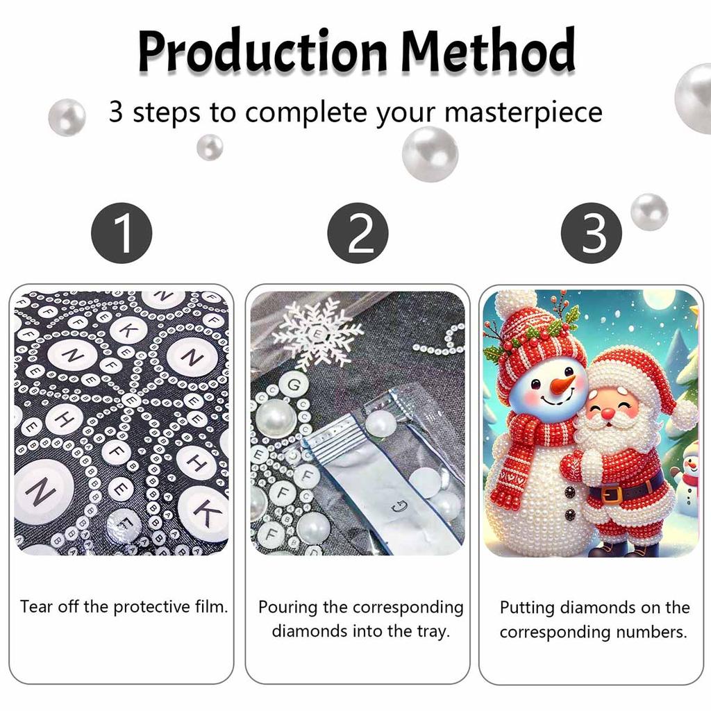 Christmas Snowman and Santa Claus Pearl Painting Art Painting Kit Handmade Diy Home Decoration Painting