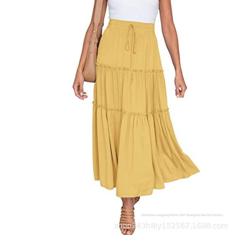 

Lace up High Waisted Solid Color Skirt Tied High Waist Solid Skirt Earthy yellow L