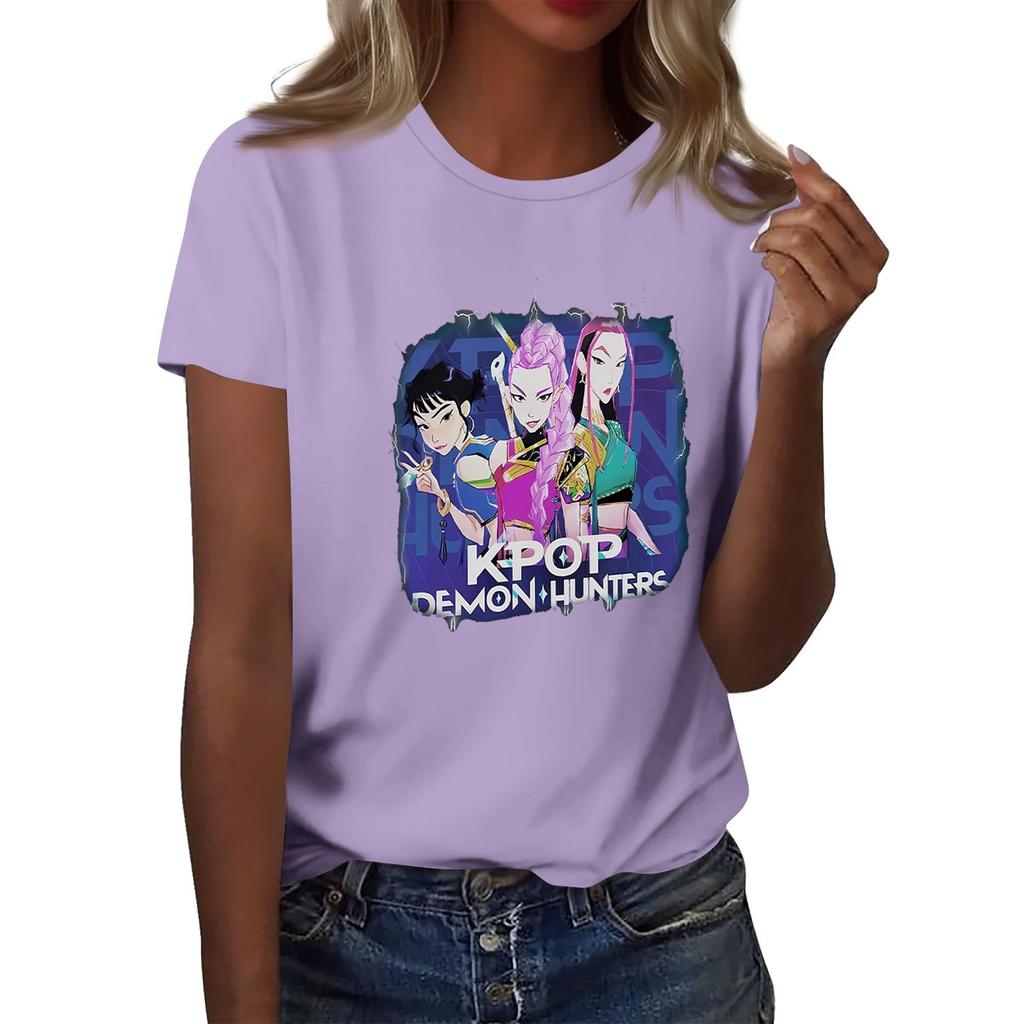 Women's  Group 2D Printed Round Neck Short Sleeve Top