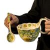 Ceramic Mug Handle Cup With Spoon Breakfast Cup Oatmeal Bowl Heated Milk Blooming Coffee Cup Saucer Bowl