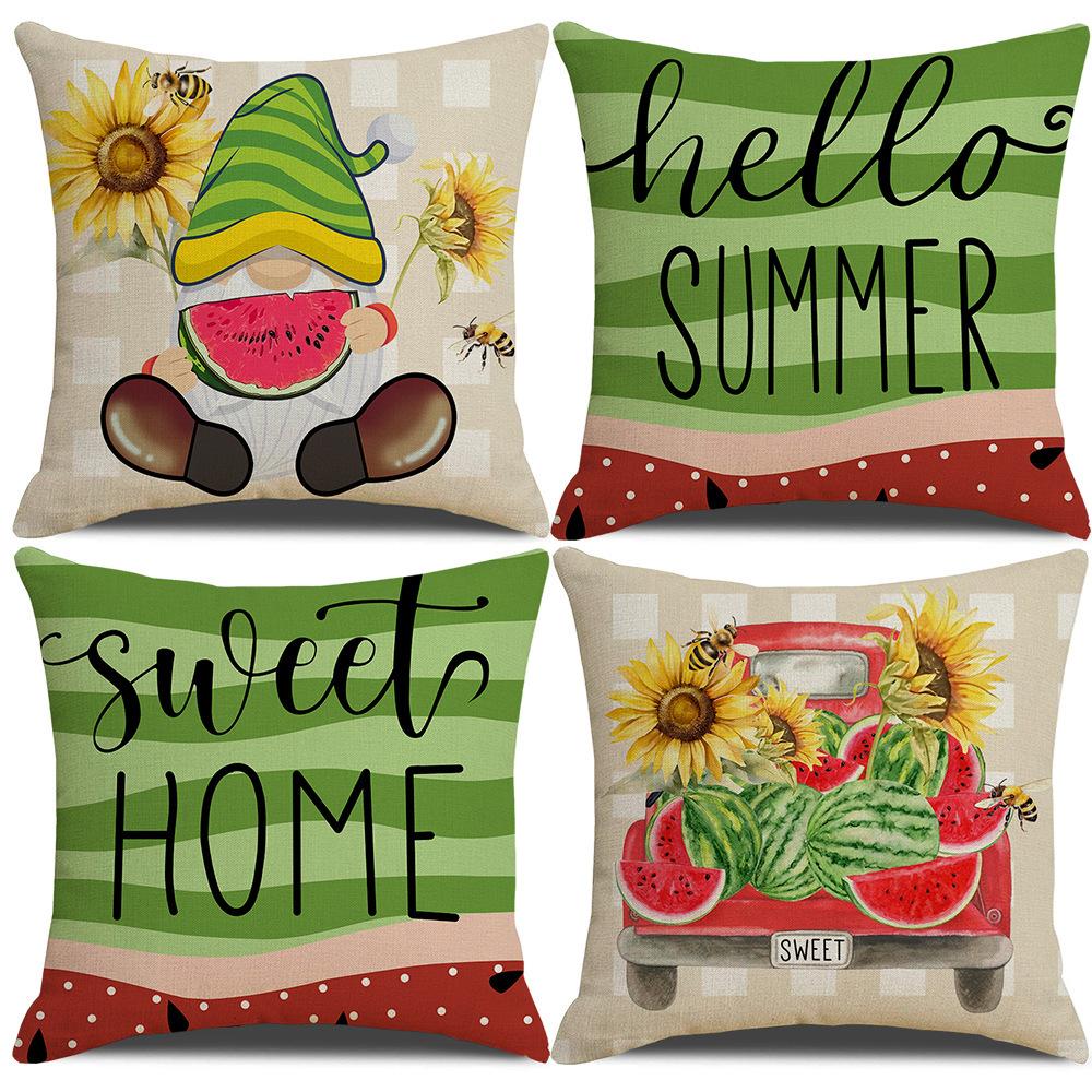 Summer Throw Pillow Covers 18X18 Inch Watermelon Pillows Covers Cool Summer Farmhouse Cushion Case Decor For Sofa Couch