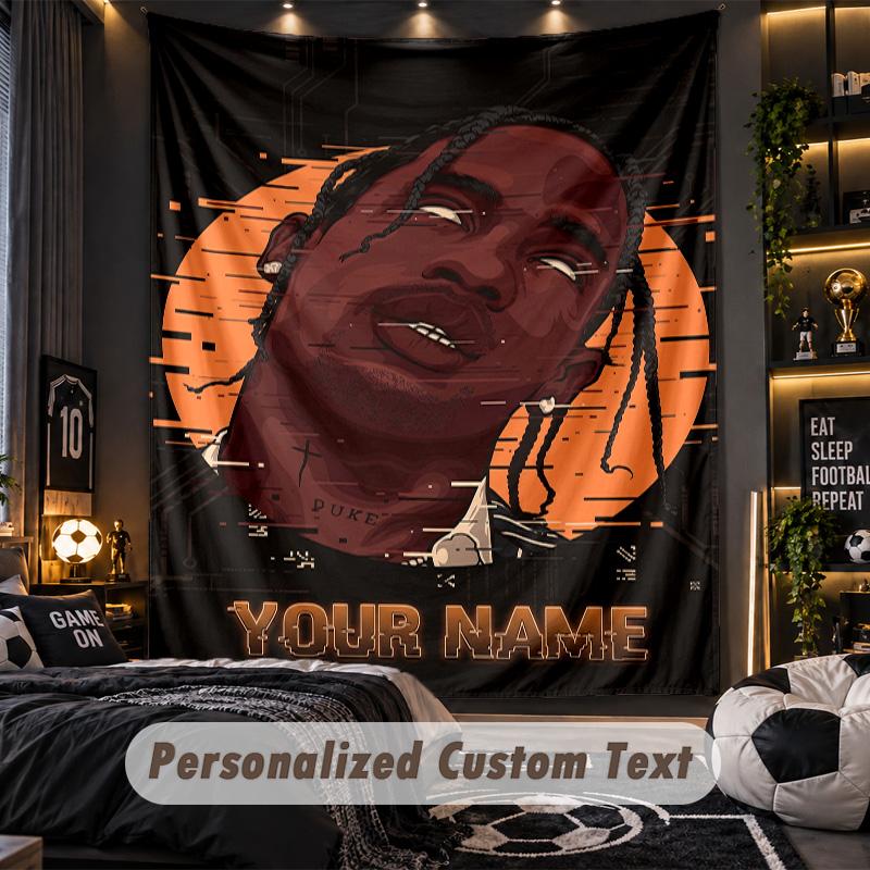 Personalized Wall Tapestry,Travis Scott Custom Printed Name, Fabric Wall Art For Indoor Room Backdrop