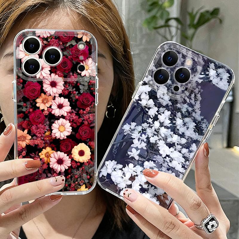 Retro Floral Pattern Case For iPhone 17 Pro Max Coque iPhone 16 15 14 13 Pro Max 11 Clear TPU Silicone Soft Cover