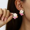 Women Mori Camellia Stud Earrings Cross-border Hot Colorful Drip Oil Literary Oil Painting Temperament Ear Accessory