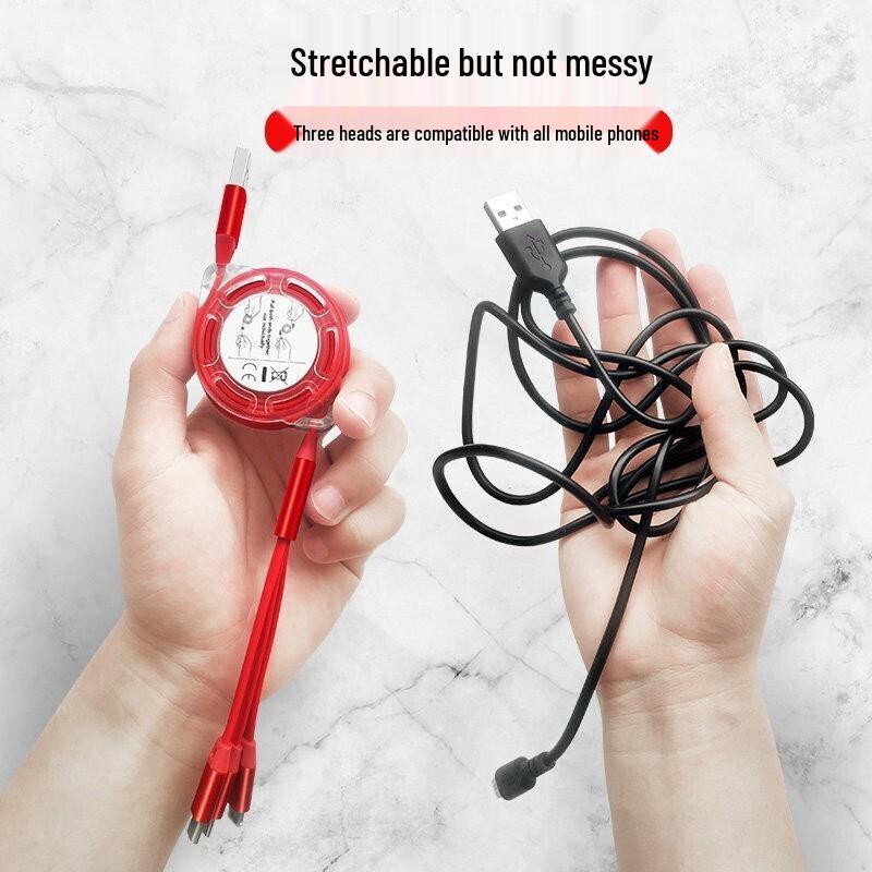 Einziehbarer 3-in-1 Ladekabel - USB, Typ-C, Android-kompatibel - Perfekt für Logo-Branding & Werbeaktionen