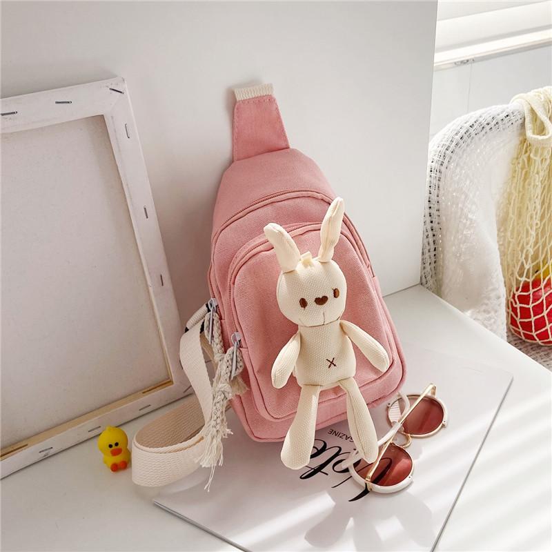 

Children s small bag Korean version cartoon canvas rabbit breast bag boys and girls shoulder bag cute baby trend messenger bag розовый