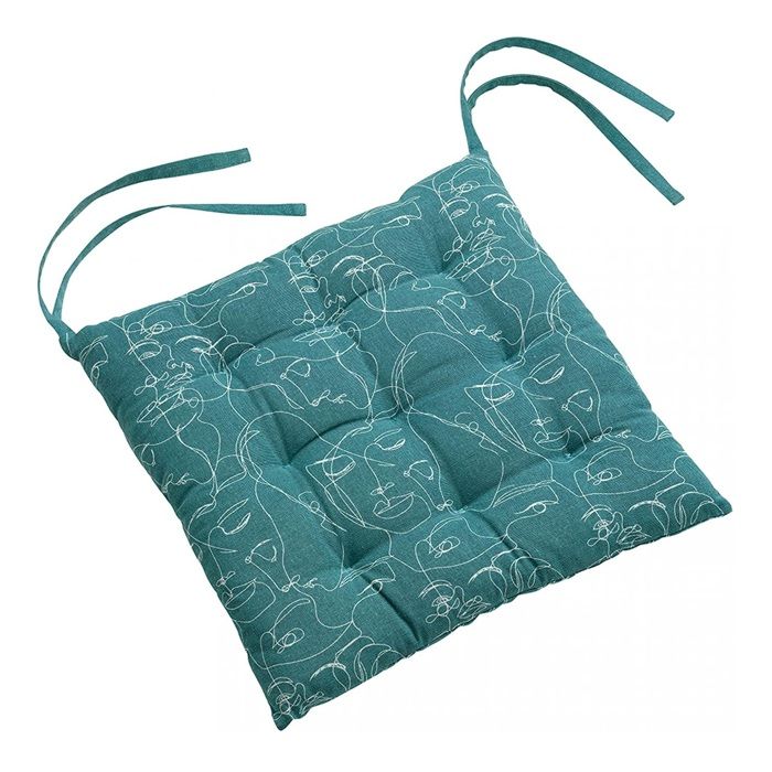 Galette de chaise matelassee 38 x 38 cm Visage nymphea bleu