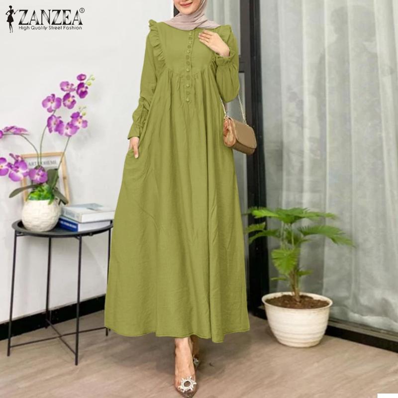 

ZANZEA Women Casual Round Neck Solid Color Loose Long Sleeve Dress S
