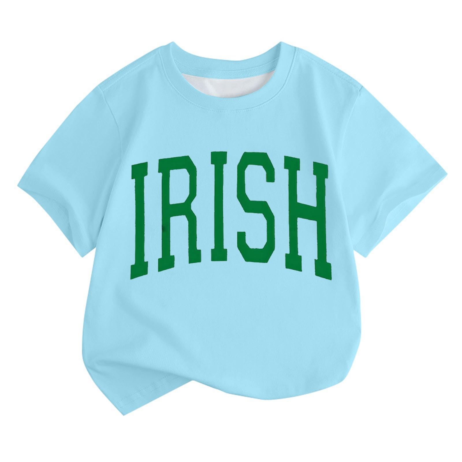 

Мальчики и девочки мода повседневный воротник принтованный короткий рукав топ 160 небесно-голубой