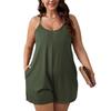 Armee Grün Floral Spaghettiträger Strick Stretch Jumpsuit - Große Größen Damen Vielseitige Sommerkleidung