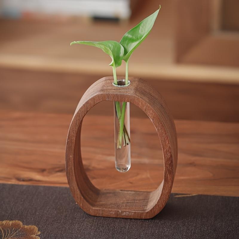 1 Stück Elegante Walnuss & Glas Vasen-Kombination - Modernes minimalistisches Design, Holzsockel mit klarem Glasrohr, Perfekt für Heim-, Hotel- und Apartmentdekor