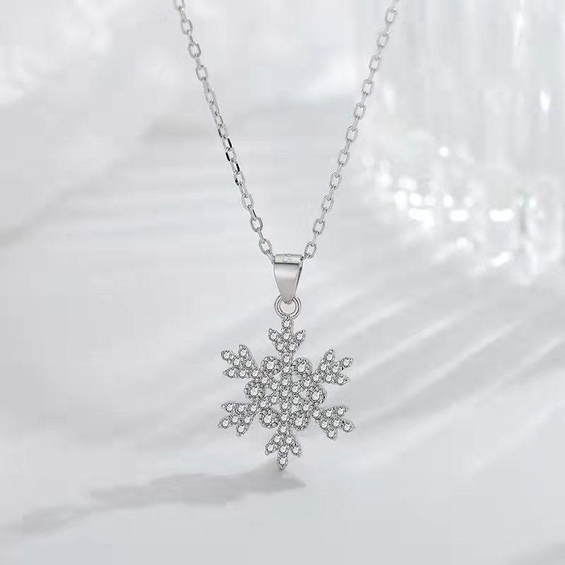 S925 Sterling Silver Snowflake Necklace - Full Diamond Christmas Pendant