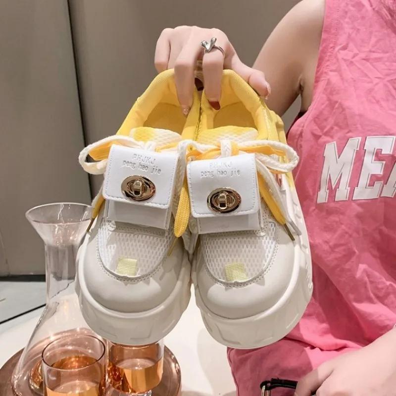 Fashion Kawaii Luxury Women's Shoes 5CM New Lightweight Fashion Versatile Casual Little Shoes Women's Matsutake Thick Sole Sports Shoes